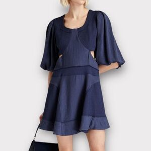 SIMKHAI- JONATHAN SIMKHAI Journey cutout mixed texture balloon sleeve mini dress